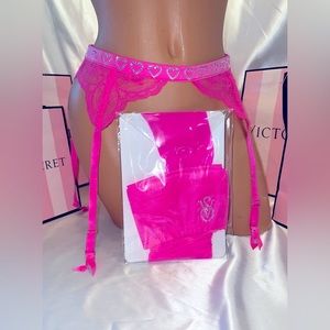 Victoria’s Secret Garter Belt & Thigh High Set Hot Pink XS